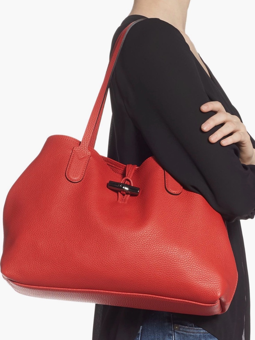 Longchamp Red Roseau Essential Mid Leather Tote - Picture 2 of 2